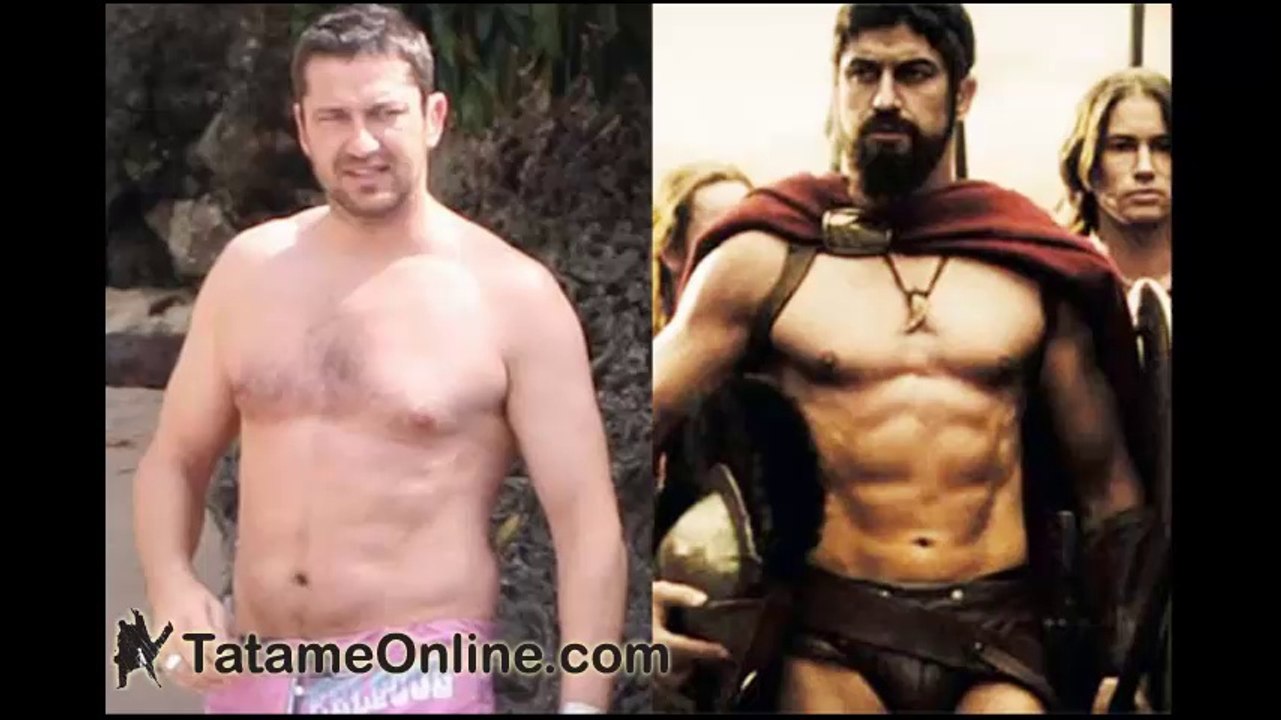 Antes e Depois de Gerard Butler para interpretar Leônidas no filme 300
