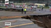 Raw- Sinkhole Swallows Portion of Oregon Highway