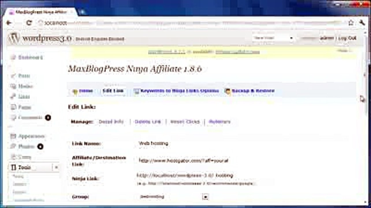 MaxBlogPress Ninja Affiliate Wordpress Affiliate Link Management Plugin 154