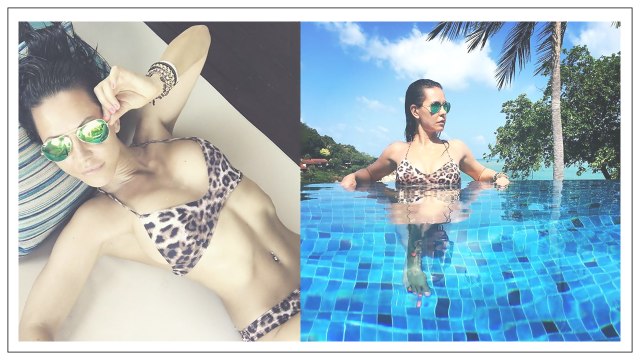 Laly Vallade complètement nue dans une piscine