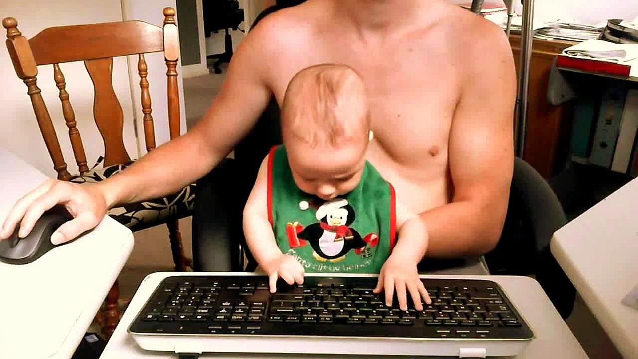 VERY CUTE AND FUNNY! Baby touch typing