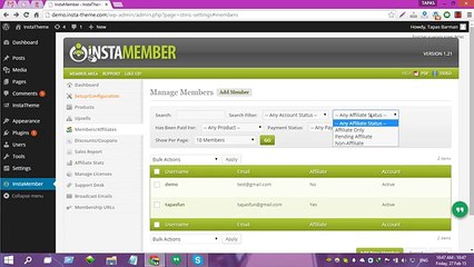 How to make a member as Affiliate on Instamember