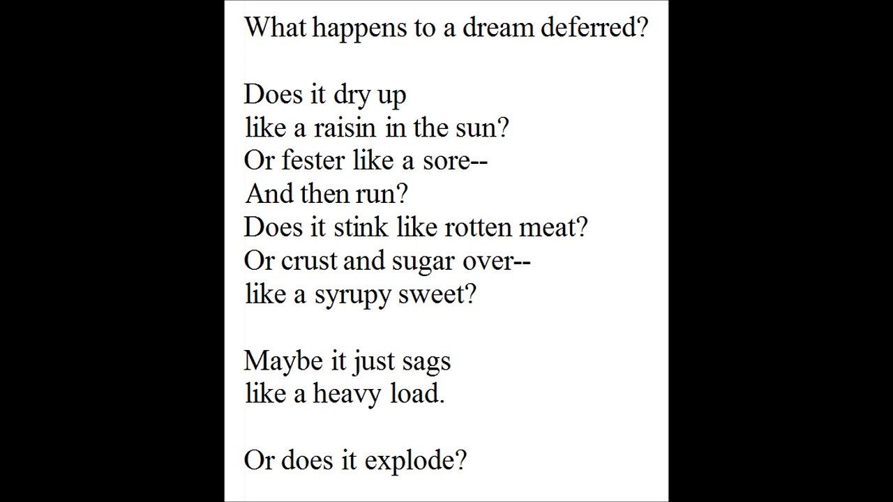 Dream Deferred (Harlem) Langston Hughes poem EXAMPLE of Harlem Renaissance literature