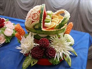 Fruit Carving Display and Vegetable Arrangement