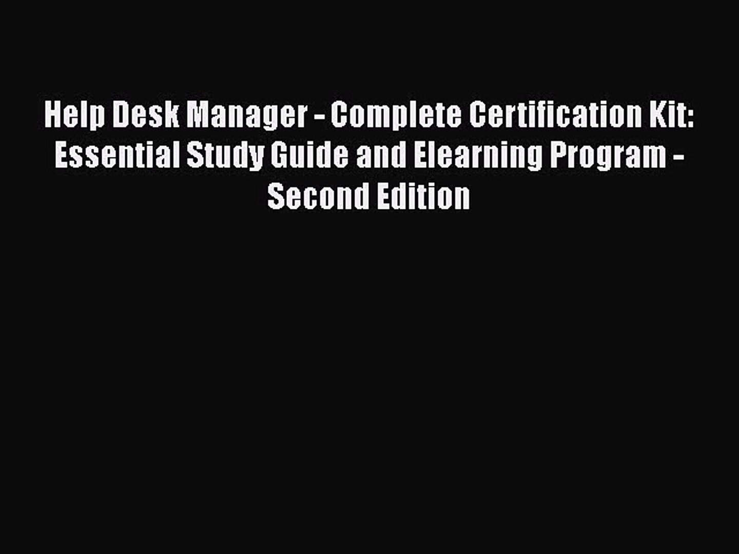 Pdf Download Help Desk Manager Complete Certification Kit