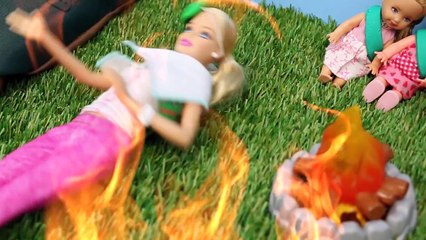 Disney Frozen Kids Girl Scout Camping with Frozen Elsa and Barbie Catches on Fire Part 2