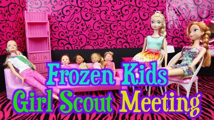Frozen Kids Girl Scout Meeting with Barbie and Spiderman Girl Scout Leaders and Frozen Elsa Mom