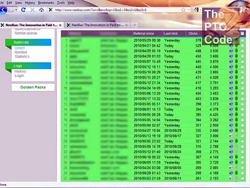 The PTC Code   Unlimited Active PTC Direct Referrals  Get Neobux Referrals NOW!!