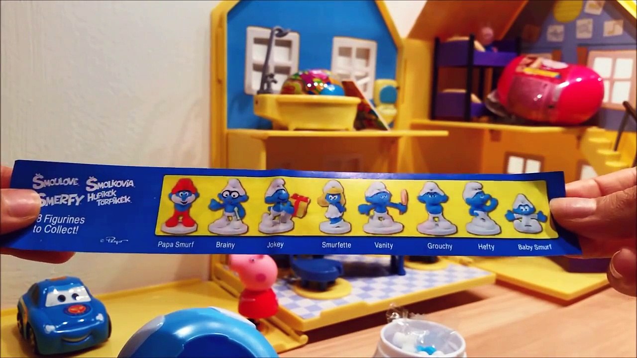 Many Toys in Peppa Pigs House: Chupa Chups, Smurfs, Barbie Stickers