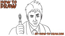 How to draw Doctor Who - 10th Doctor - Step-by-step drawing tutorial