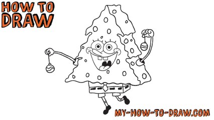 How to draw Spongebob Squarepants Xmas Tree - Easy step-by-step drawing tutorial