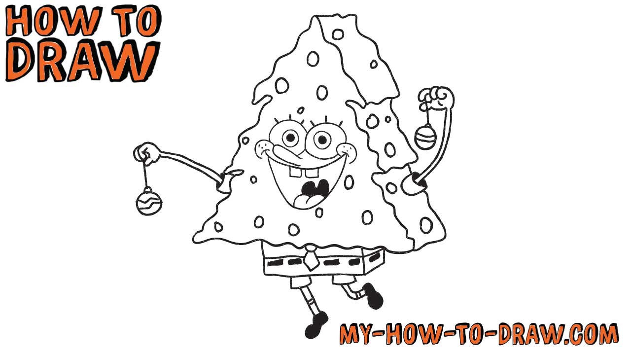 How to draw Spongebob Squarepants Xmas Tree - Easy step-by-step drawing tutorial