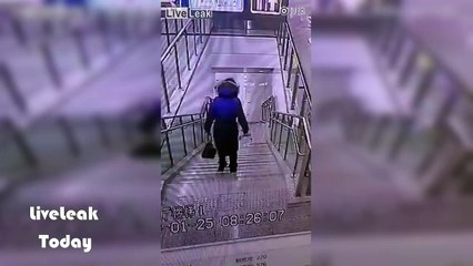 Woman falls off stairway all the way to lower floor