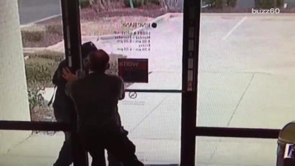 Bank manager won't let would-be robber through the door