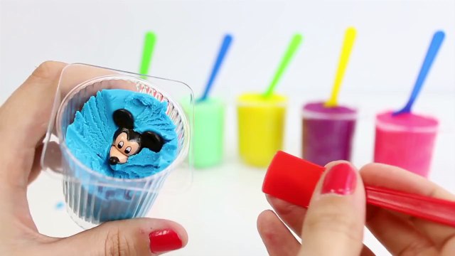 Play Doh Surprise Color Yogurt Cups Colored with Peppa Pig Mickey Mouse Minnie Hello Kitty Toys