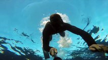 Diver dangerously explores underwater caves off California coast