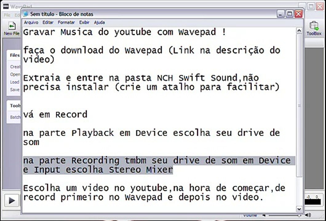 Gravar audio do youtube pelo Wavepad