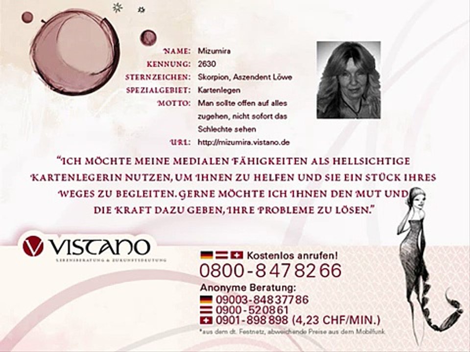 Vistano Berater Mizumira: Usui Reiki Meisterin, Engelkieinweihung & Tarot