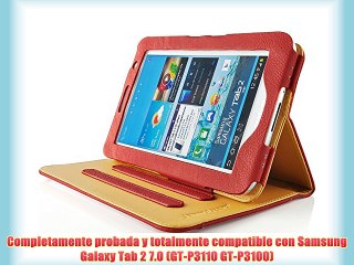 JAMMYLIZARD | Funda De Piel Para Samsung Galaxy TAB 2 7.0 Tipo Libro Con Soporte ROJO / CANELA