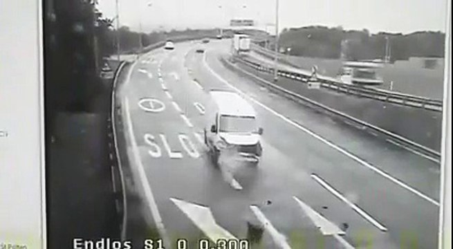 How many guys in this truck? Unbelievable scene filmed after crash on highway