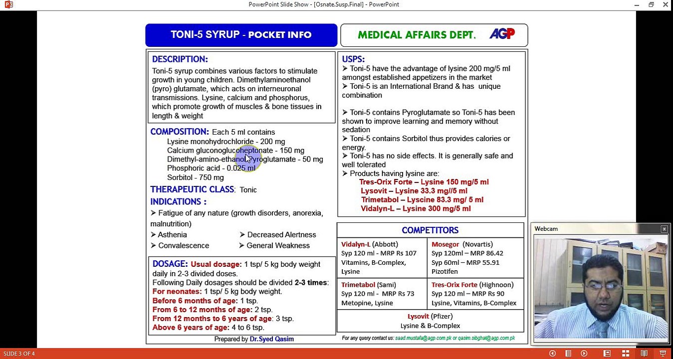 Toni-5 Syrup Pocket Info Training by Dr.Syed Qasim