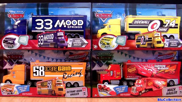 4 Pixar CARS Trucks Haulers Mack Hauler Rust eze, Mood Springs, Octane Gain, Sidewall ToyC