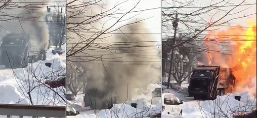 Camion de poubelle en feu