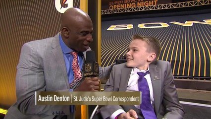 Young cancer survivor interviews Peyton Manning