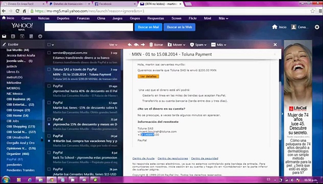 Dinero en paypal, Comprobante de pago "Encuestas remuneradas Toluna" - Isai Murillo