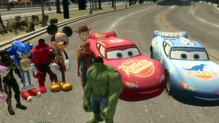 Download Video: ★Lightning McQueen★ Dinoco Disney Pixar Cars and Spiderman Mickey Mouse Hulk Woody & N