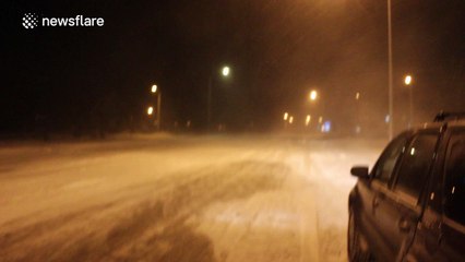 Blizzard conditions in South Dakota, USA