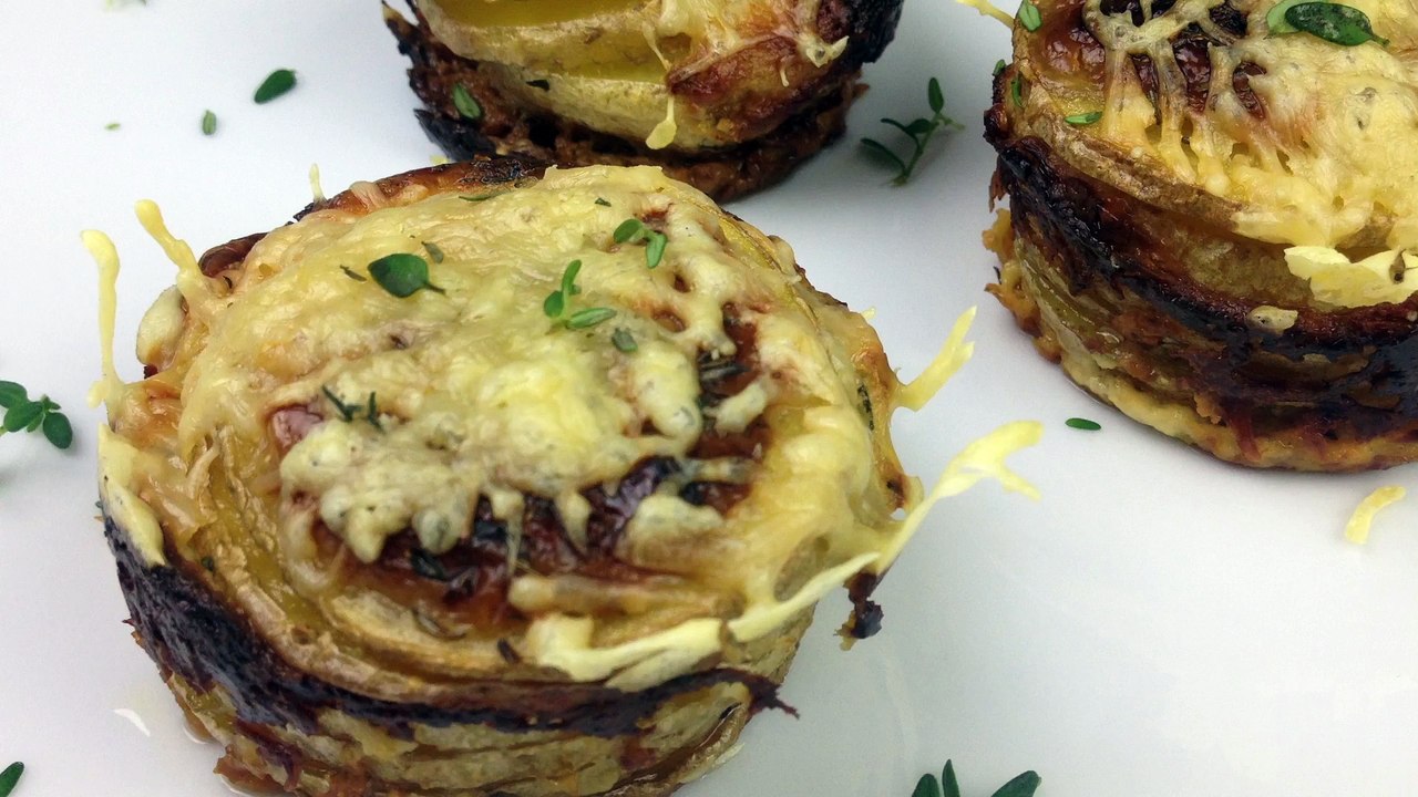 Kartoffelgratin mit Käse in der Muffinform  Rezept