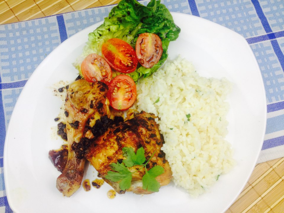 Hähnchen mit Knoblauch Butterreis nach peruanischer Art - Rezept