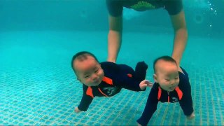 5 Month Twin Babies Daily Swimming Underwater