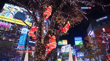 Обезьяна и овца помыли окна на Рождество в Токио - Christmas in Japan 2015