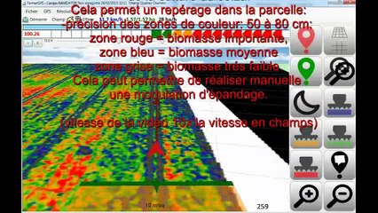 Visualisation de carte de biomasse de la culture comme image de fond du système GPS