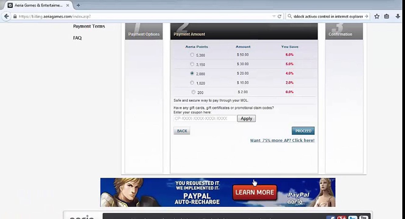 Top-up Aeria Points via MOLPoints