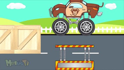 Monkey Truck Get Clean in Car Wash - Video For Kids