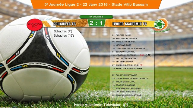 Résumé - Ivoire Académie FC vs Schadrac FC (1-2), Stade Vitib de Bassam, Ligue 2, Journée 5, 22 Janvier 2016