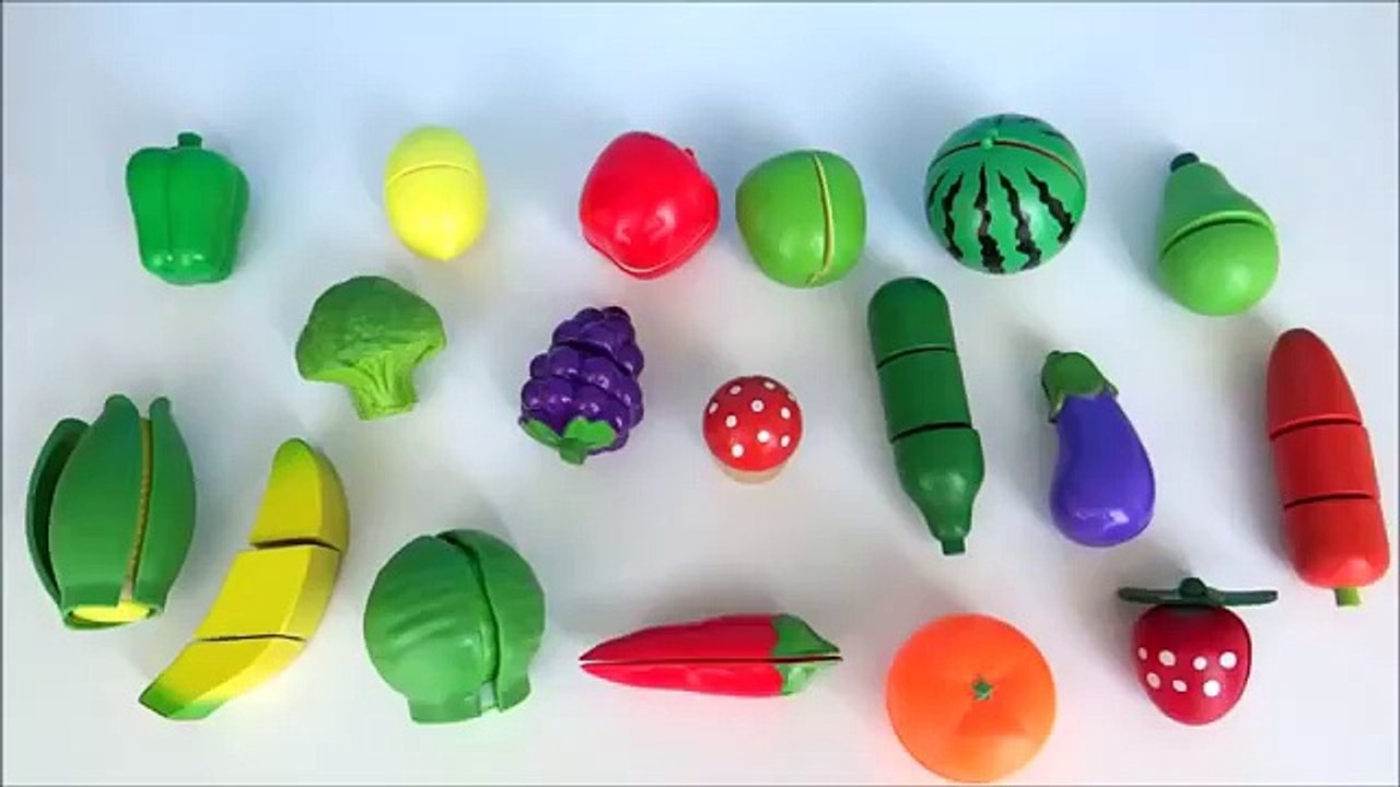 Learn names of fruits and vegetables with toy velcro cutting fruits and vegetables esl asmr