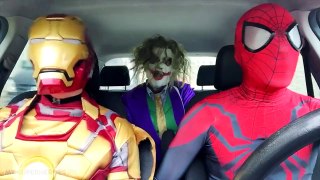 The Amazing Spiderman & Iron Man & Joker Dancing in a Car in Real Life! Superhero Fun Movie!