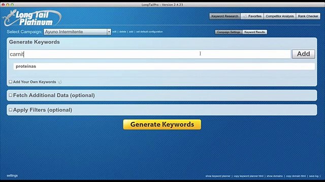 Análisis de palabras clave con Long Tail Pro