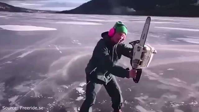 По льду на бензопиле