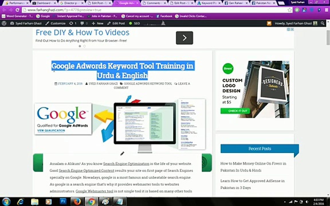 Google Adwords Keyword Tool to Rank Your Blog / Article in English Urdu