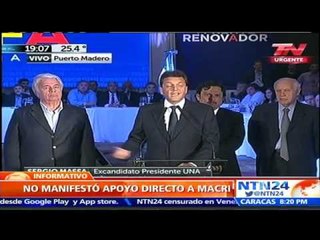 Massa evitó dar apoyo público a Macri y pidió a los argentinos impulsar un "cambio"