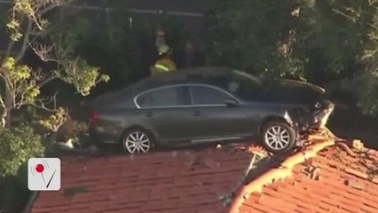 Out-of-Control Car Ends up on Roof