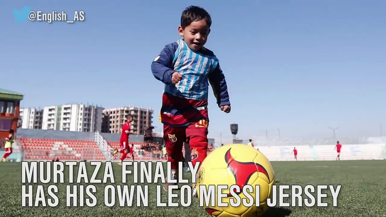 Five year old Murtaza finally gets his Messi kit