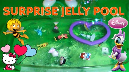 Surprise Jelly Pool! HELLO KITTY, MINNIE MOUSE, MAYA THE BEE, DORA THE EXPLORER, ANGRY BIRDS | Toy Collector