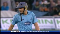Batsman breaks cricket bat hitting a boundary