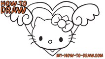 How to draw Hello Kitty Love Heart Angel Wings - Easy step-by-step drawing tutorial